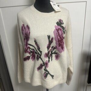 Ted Baker London Jacquard Floral Crew Women's Sweater Size XL Cream/Ivory Winter
